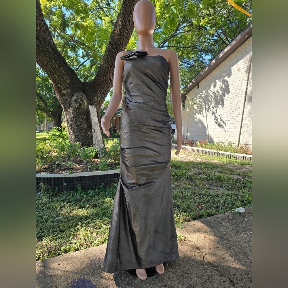 Teri Jon Metallic One Shoulder Dress